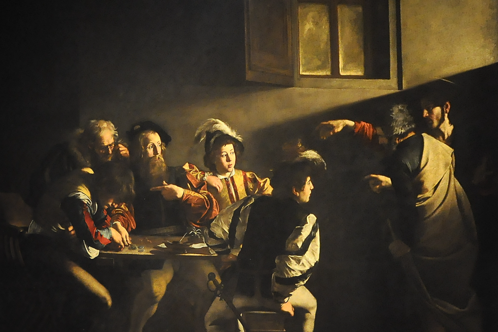 Caravaggio, La vocación de San Mateo (detalle)